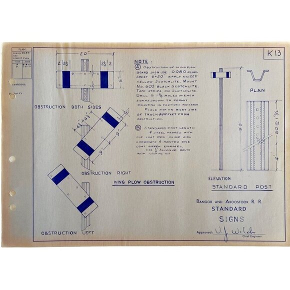 1972 Railroad Bangor Aroostook Wing Plow Obstruction Signs Blueprint K13 DWDD12 - Picture 2 of 4